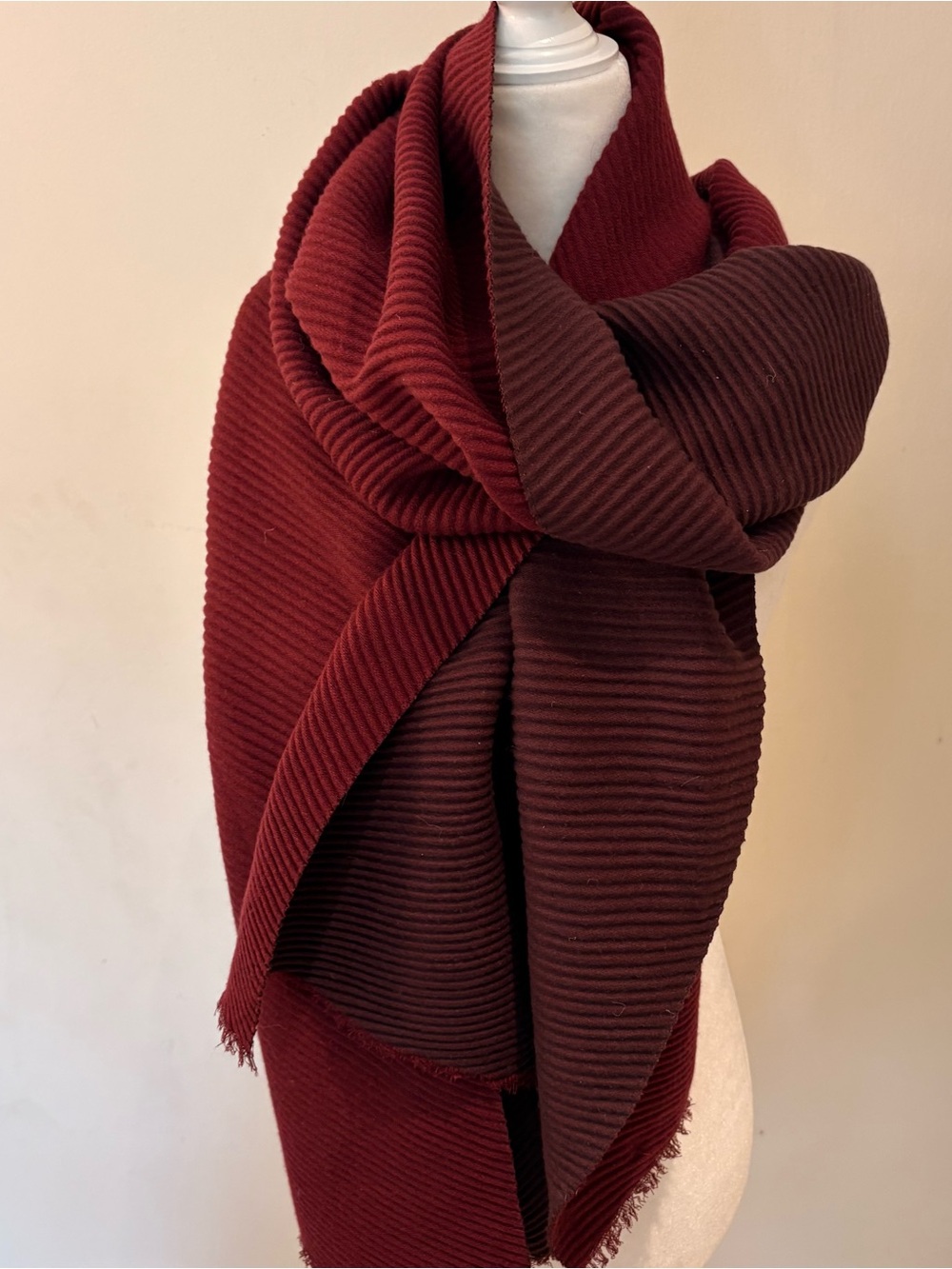 Lands' End Ribbed Deep Burgundy Two Tone Oversized Scarf
